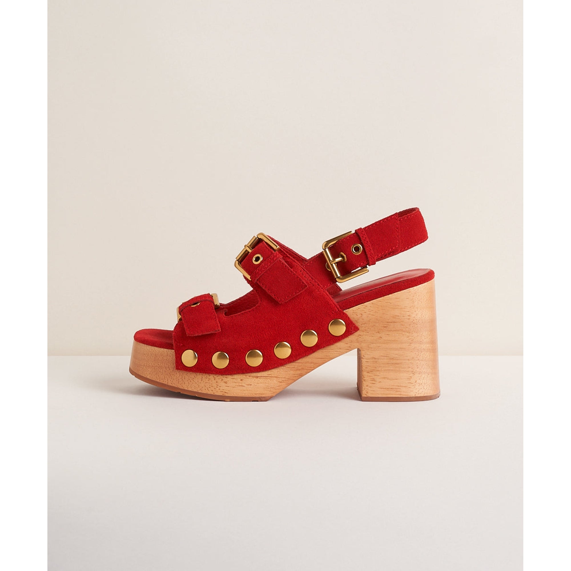 Lino Chunky clog with brass buckles | Begonia