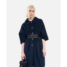 Long Hooded Wool-Blend Cape | Women | Navy Blue