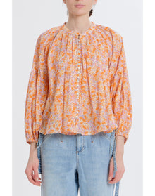 Long Sleeve Flowy Button Up | Orange Combo