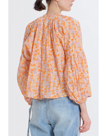Long Sleeve Flowy Button Up | Orange Combo