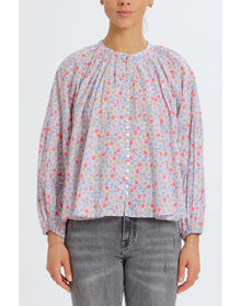 Long Sleeve Flowy Button Up | White Combo