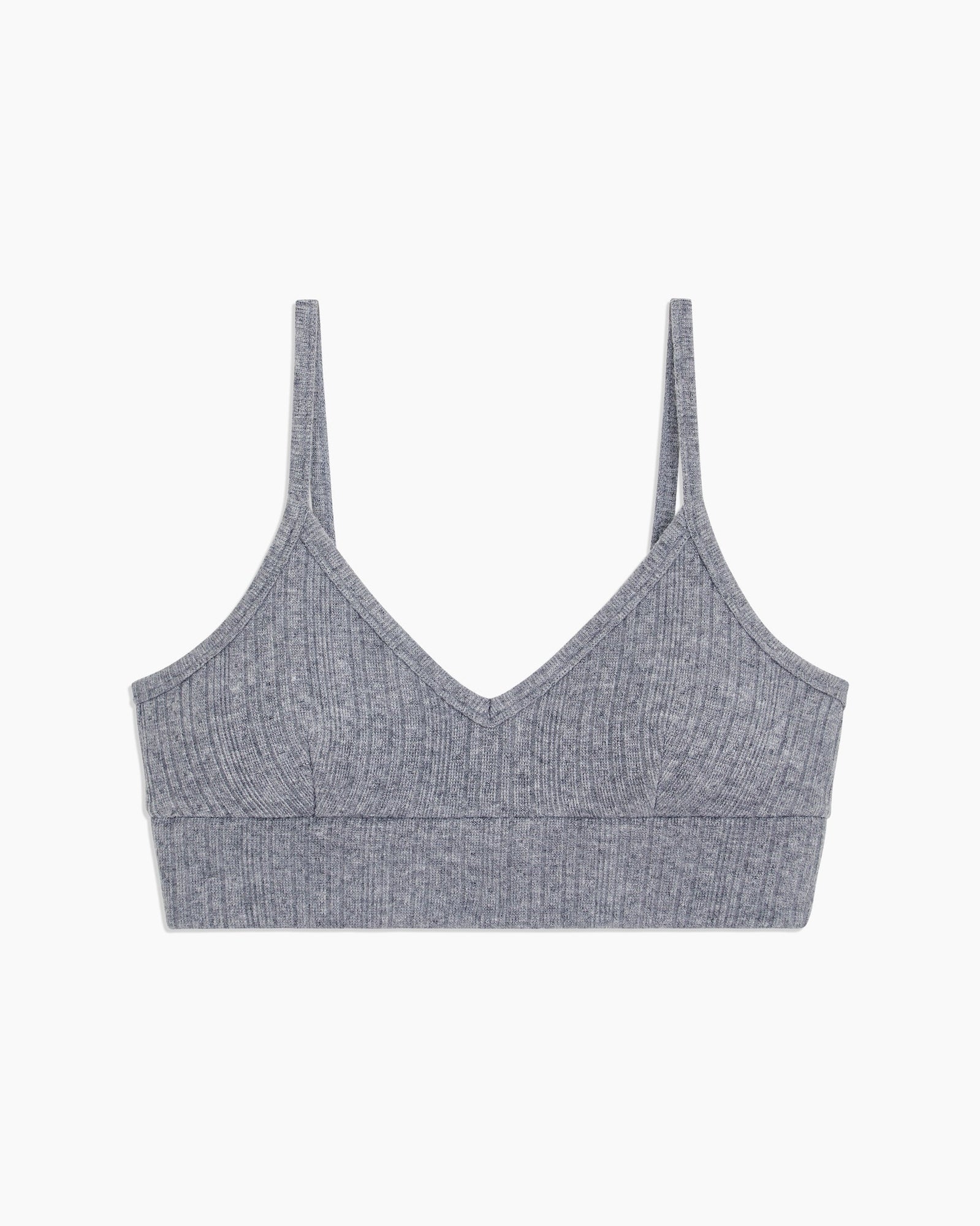 Womens | Longline Irregular Brushed Rib Lounge Bra | Heather-Grey
