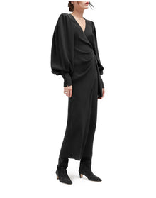 Lottie Silk Voluminous Sleeve Wrap Dress | Black