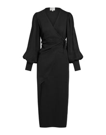 Lottie Silk Voluminous Sleeve Wrap Dress | Black
