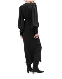 Lottie Silk Voluminous Sleeve Wrap Dress | Black
