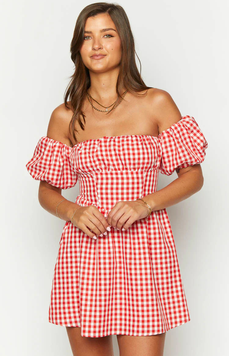 Love Lost Off The Shoulder Mini Dress | Red Gingham
