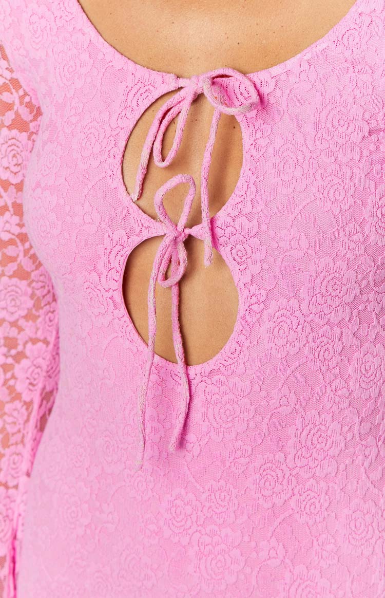 Love Me Lace Long Sleeve Mini Dress | Pink
