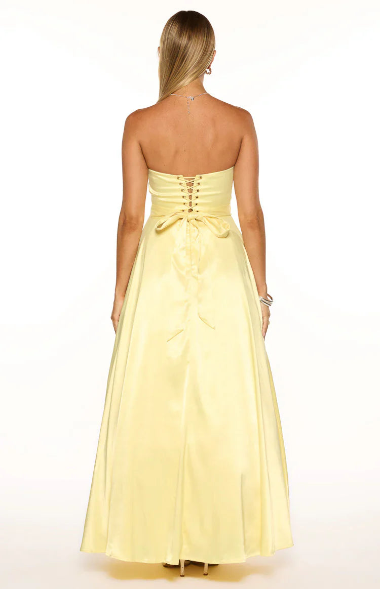 Lucy Strapless Satin Formal Maxi Dress | Yellow