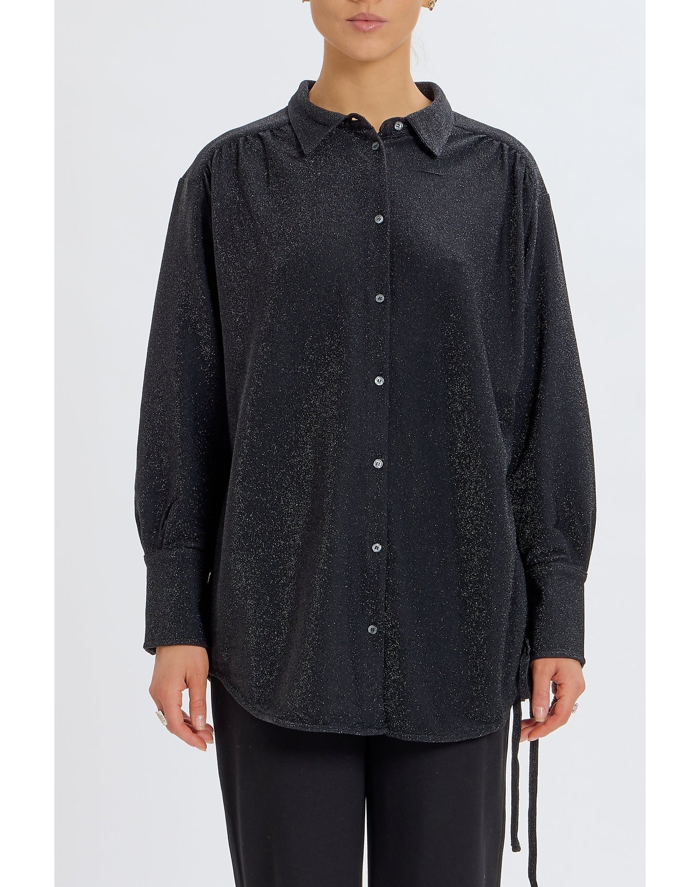 Lurex Tunic Button Up | Black