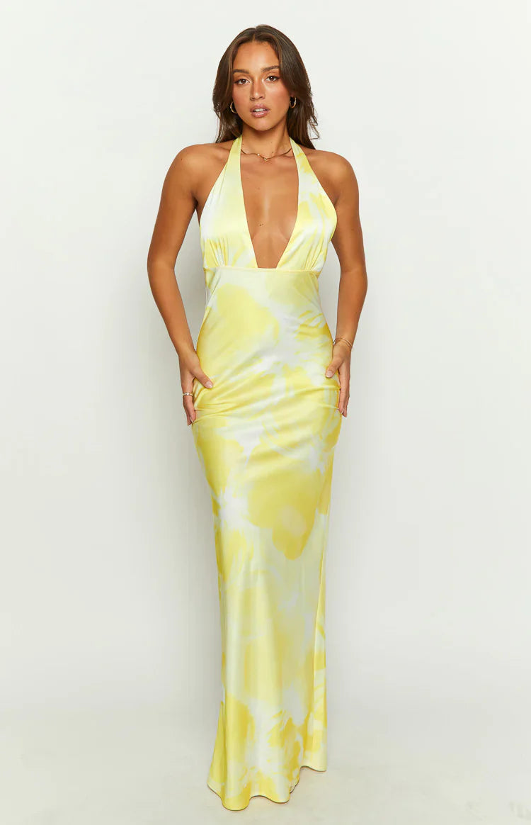 Lyra Halter Neck Maxi Dress | Yellow