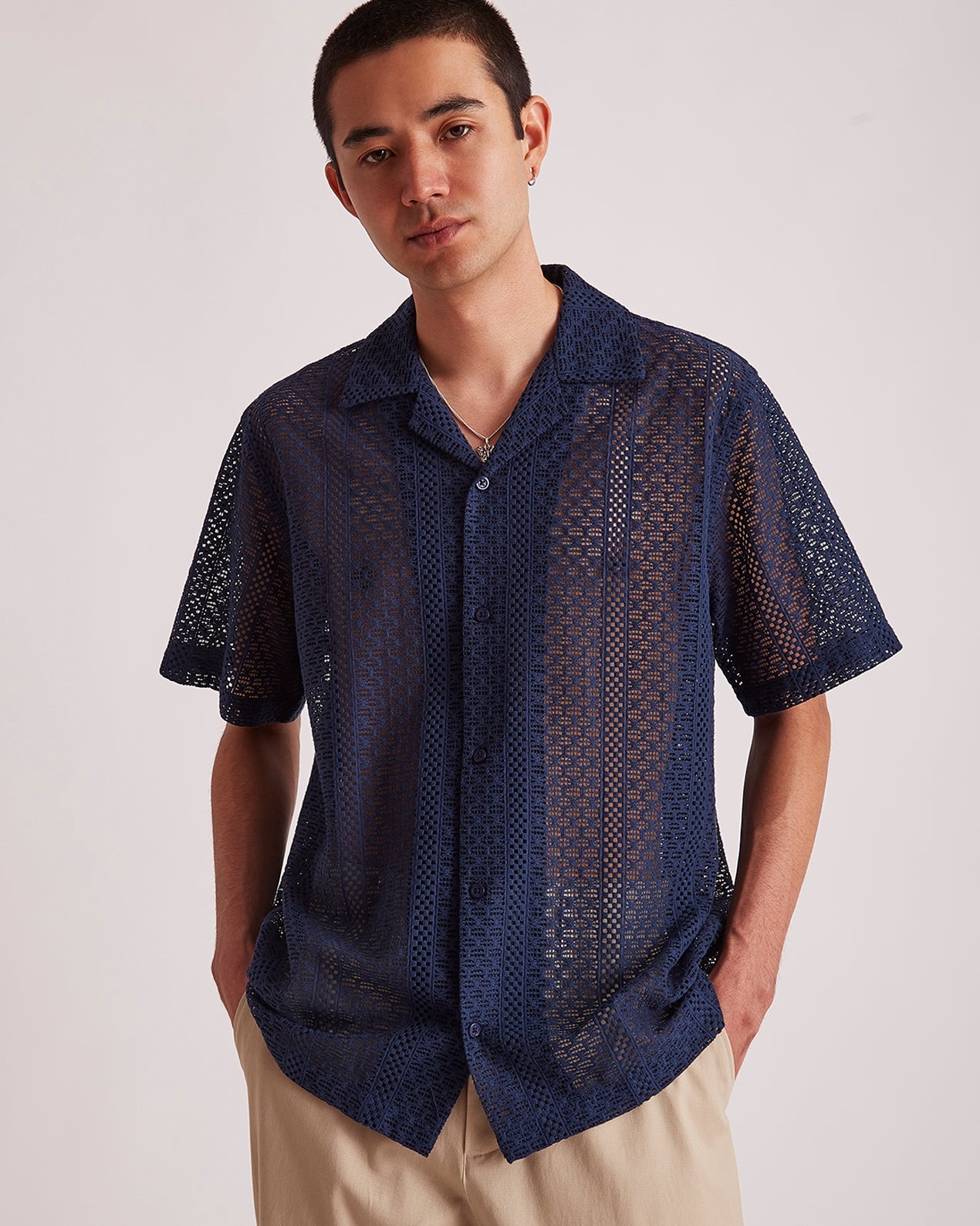 Navy | Canty Cotton Lace SS Shirt