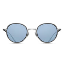 M3063 Panto Sunglass | Brushed Silver - Matte Grey Crystal | Cobalt Blue Lenses