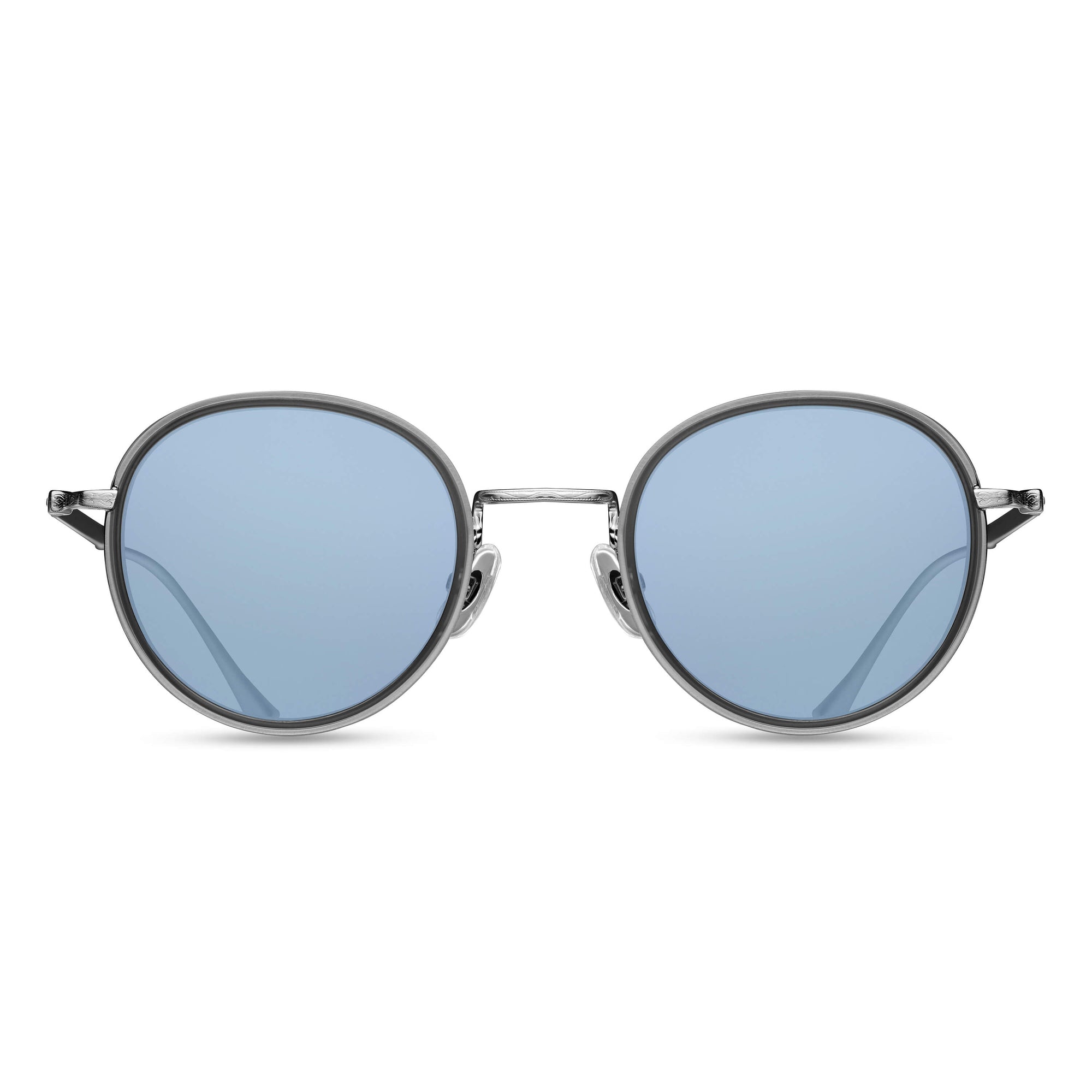 M3063 Panto Sunglass | Brushed Silver - Matte Grey Crystal | Cobalt Blue Lenses