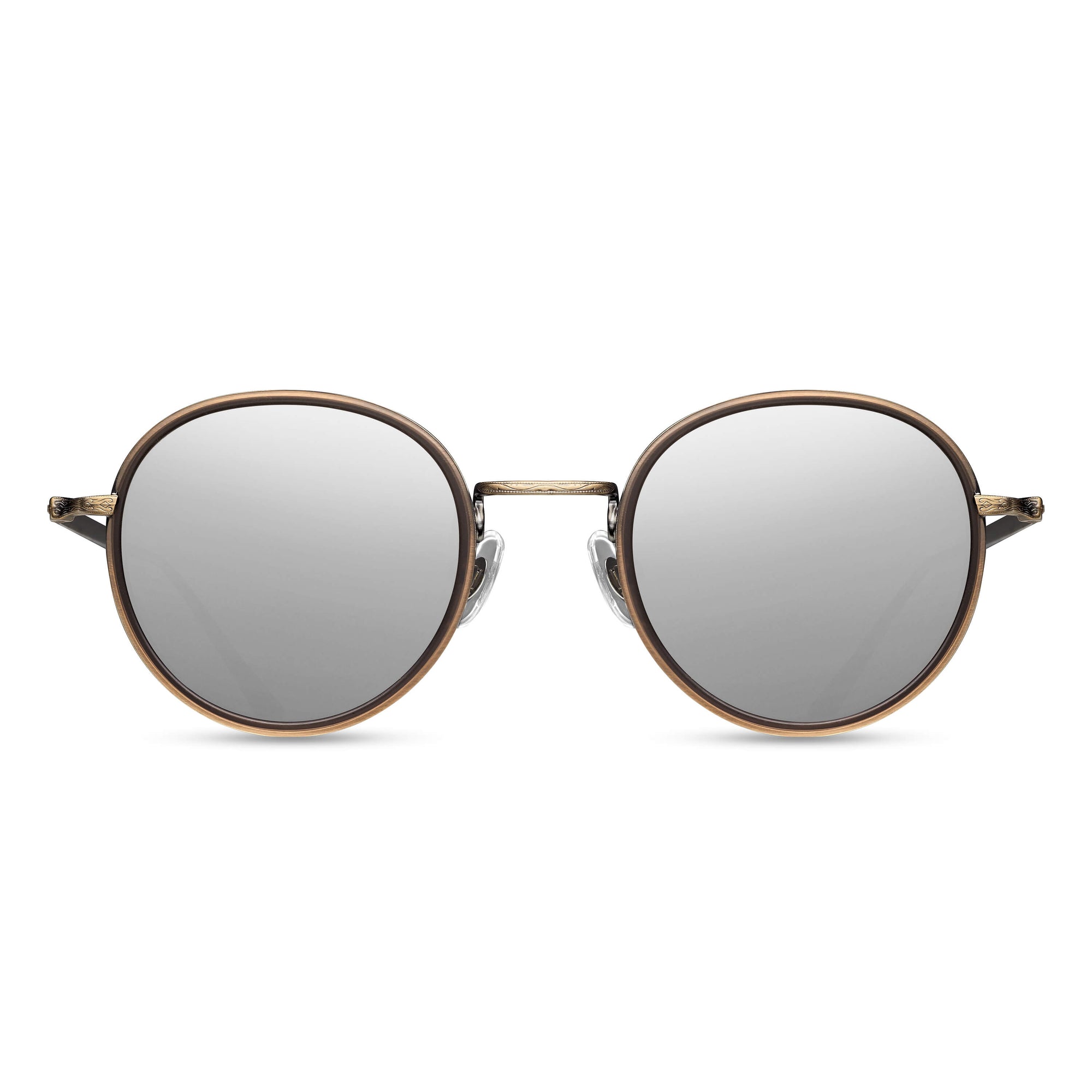 M3063 Panto Sunglass | Antique Gold/Matte Taupe | Silver Mirror Lenses