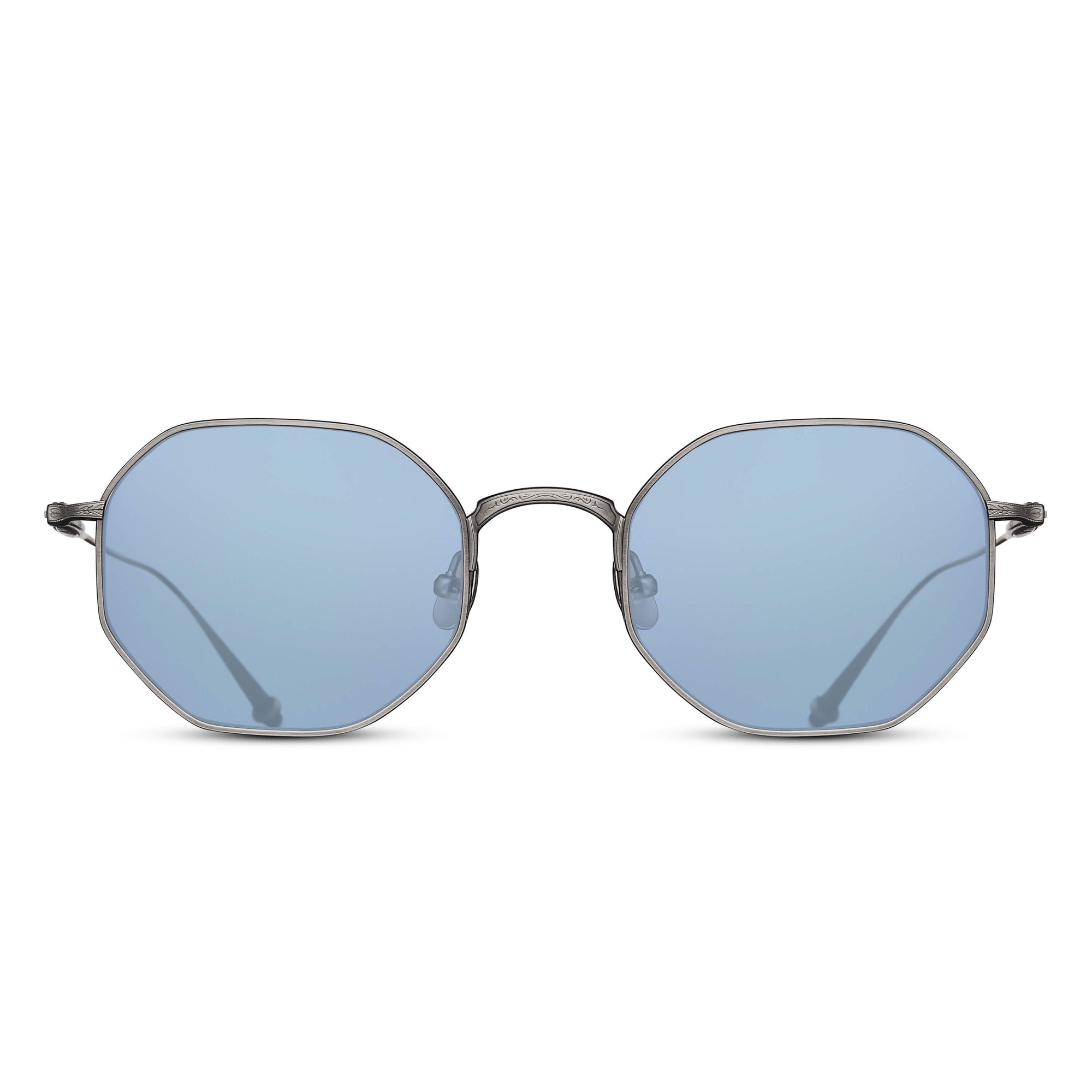 M3086 Geometric Sunglass | Antique Silver | Cobalt Blue Lenses