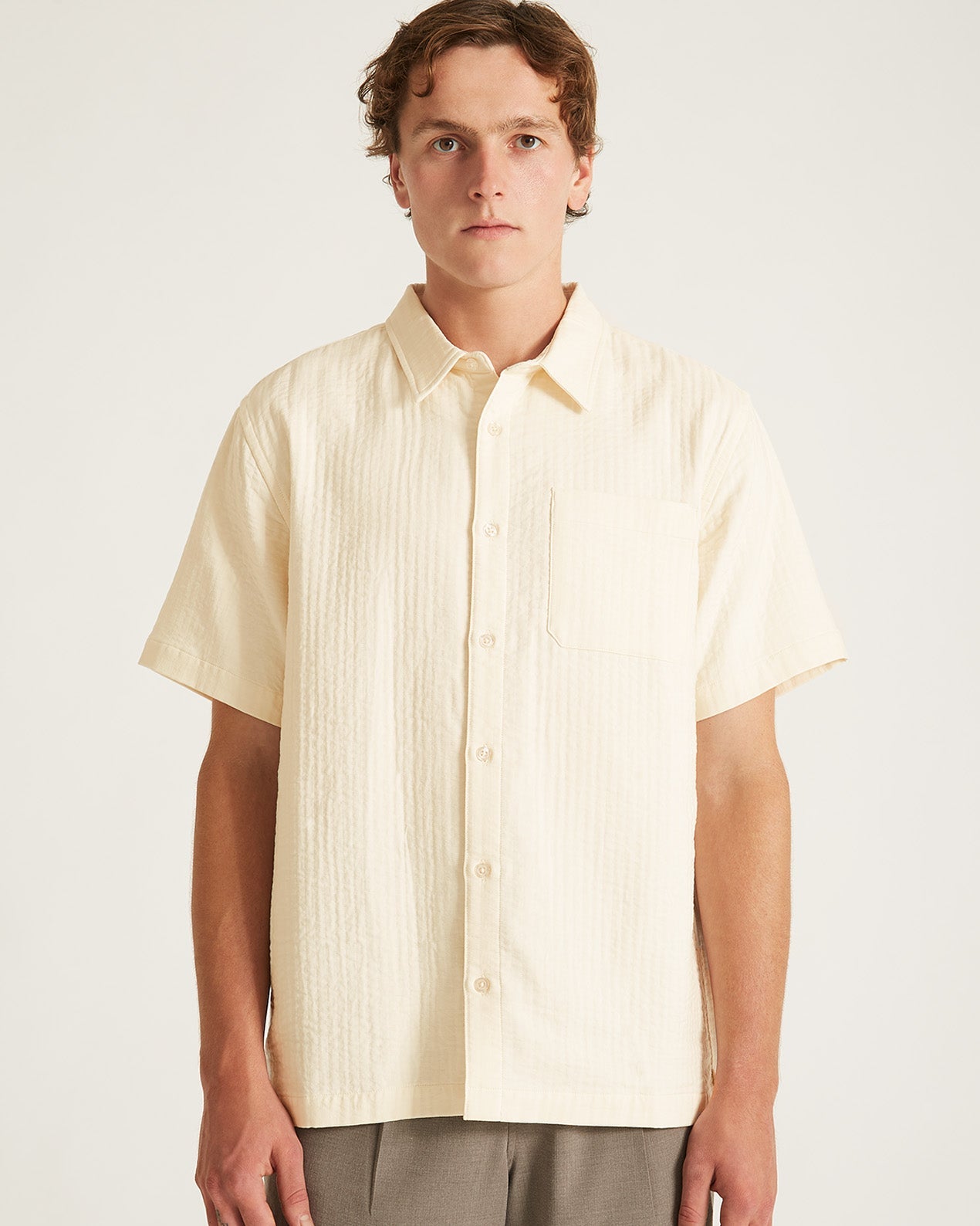 Ivory | Bruce Double Layer Crinkle Short Sleeve Shirt