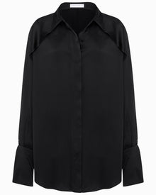 Magma Draped Back Shirt | Black Silk