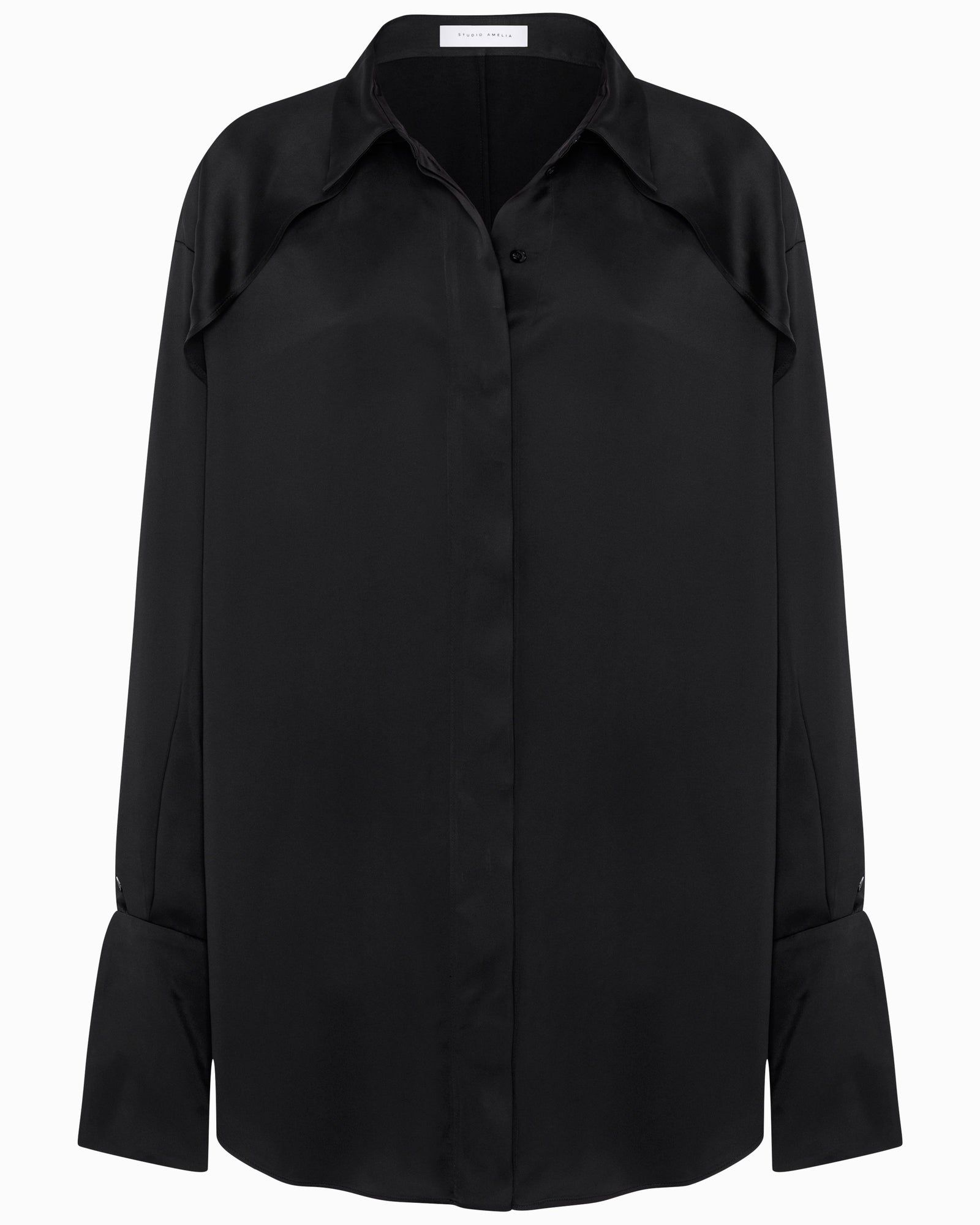 Magma Draped Back Shirt | Black Silk
