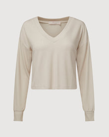 Ribbed V-neck Pull Over Top | White Sand