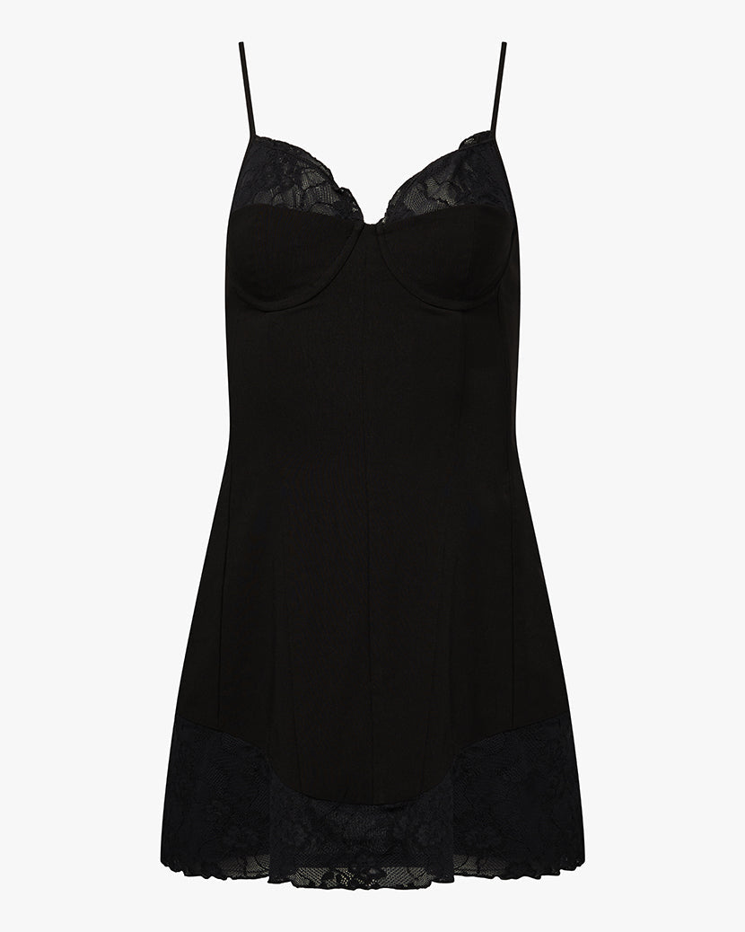 Lace Peplum Corset Mini Dress | Black