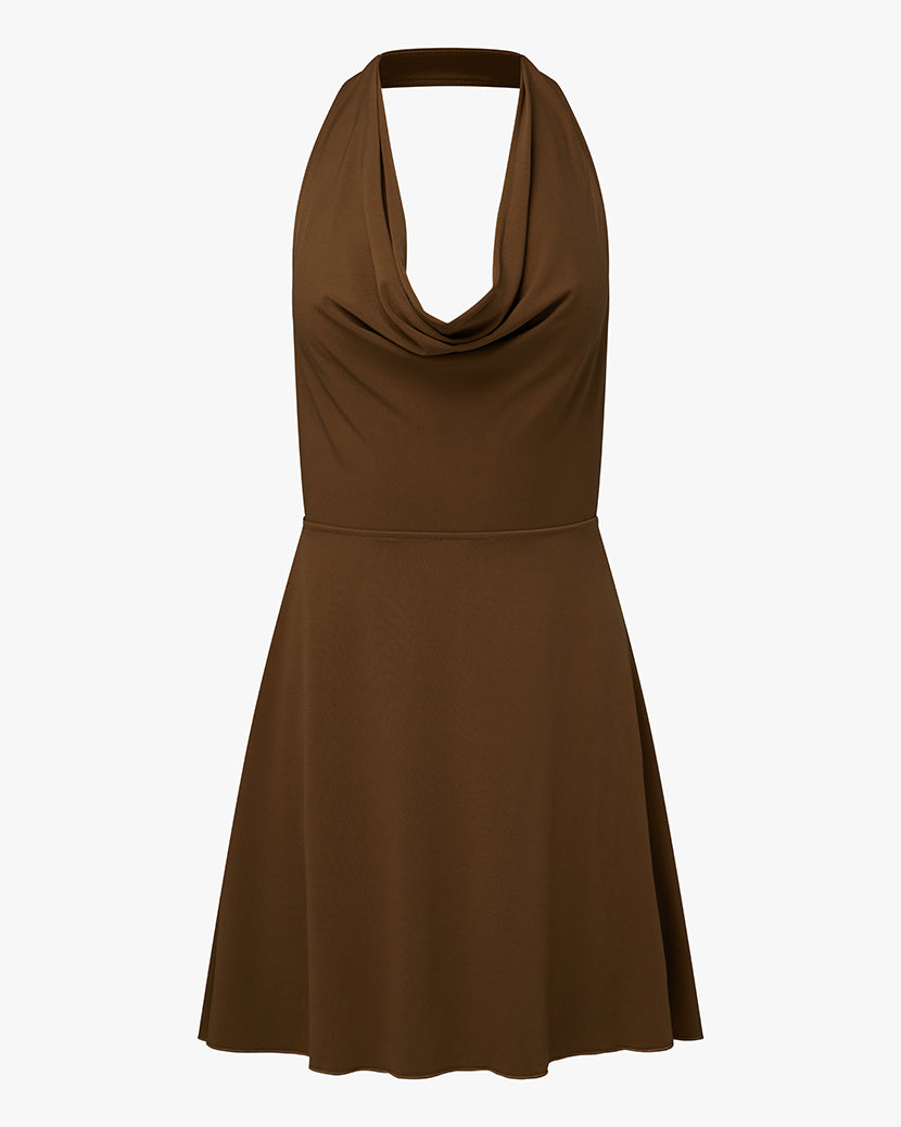 Halter Cowl Mini Dress | Brown