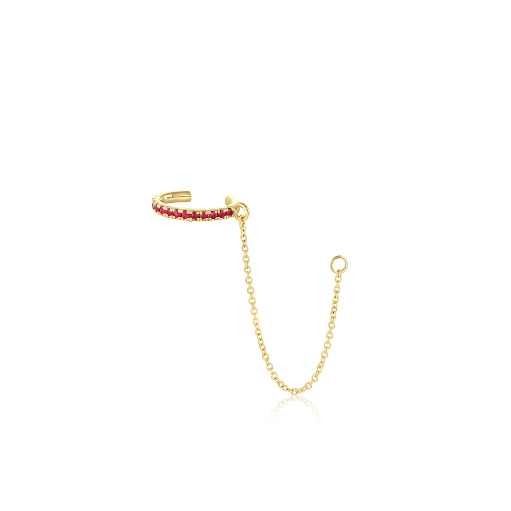 Women | Ruby Pavé Ear Cuff & Chain | 14k Yellow Gold