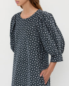 Maxwell Dress in blue ditsy floral cotton.