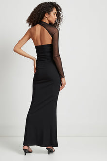 Manhattan Mesh Sleeve Gown | Black Mesh