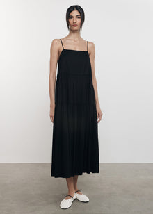 Cool Cotton Strappy Tiered Dress | Black