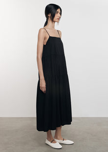 Cool Cotton Strappy Tiered Dress | Black