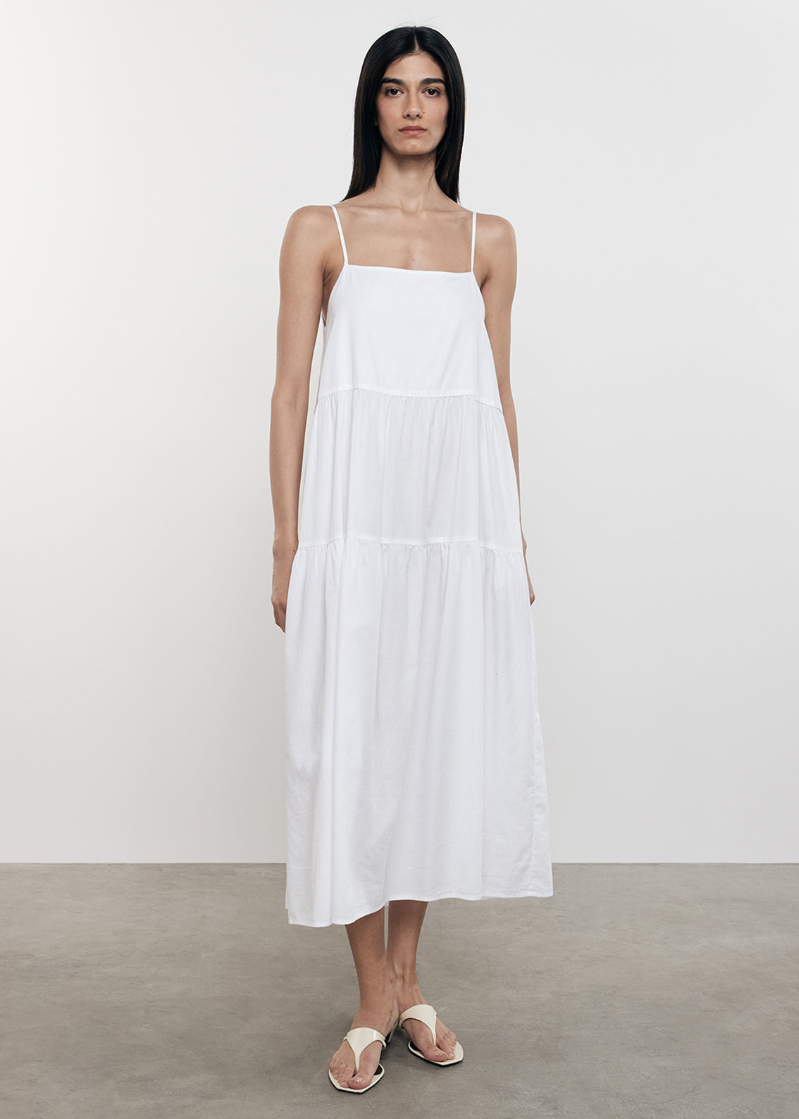 Cool Cotton Strappy Tiered Dress | White