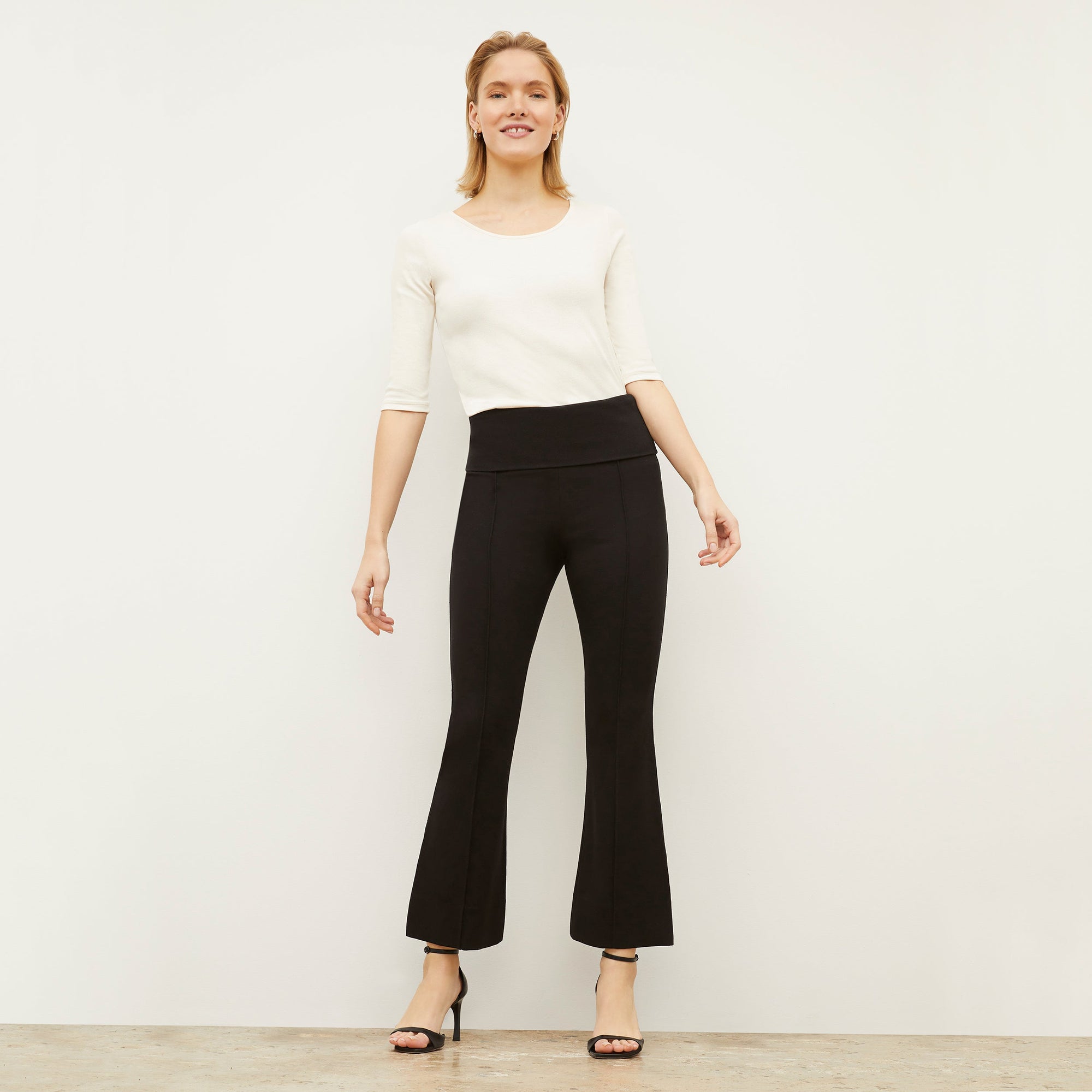 Front image of a woman wearing the Soyoung top in Ivory | Exclude