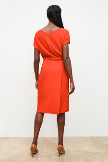 back image of a woman wearing the jillian dress in bright coral | Exclude | Grid Hover