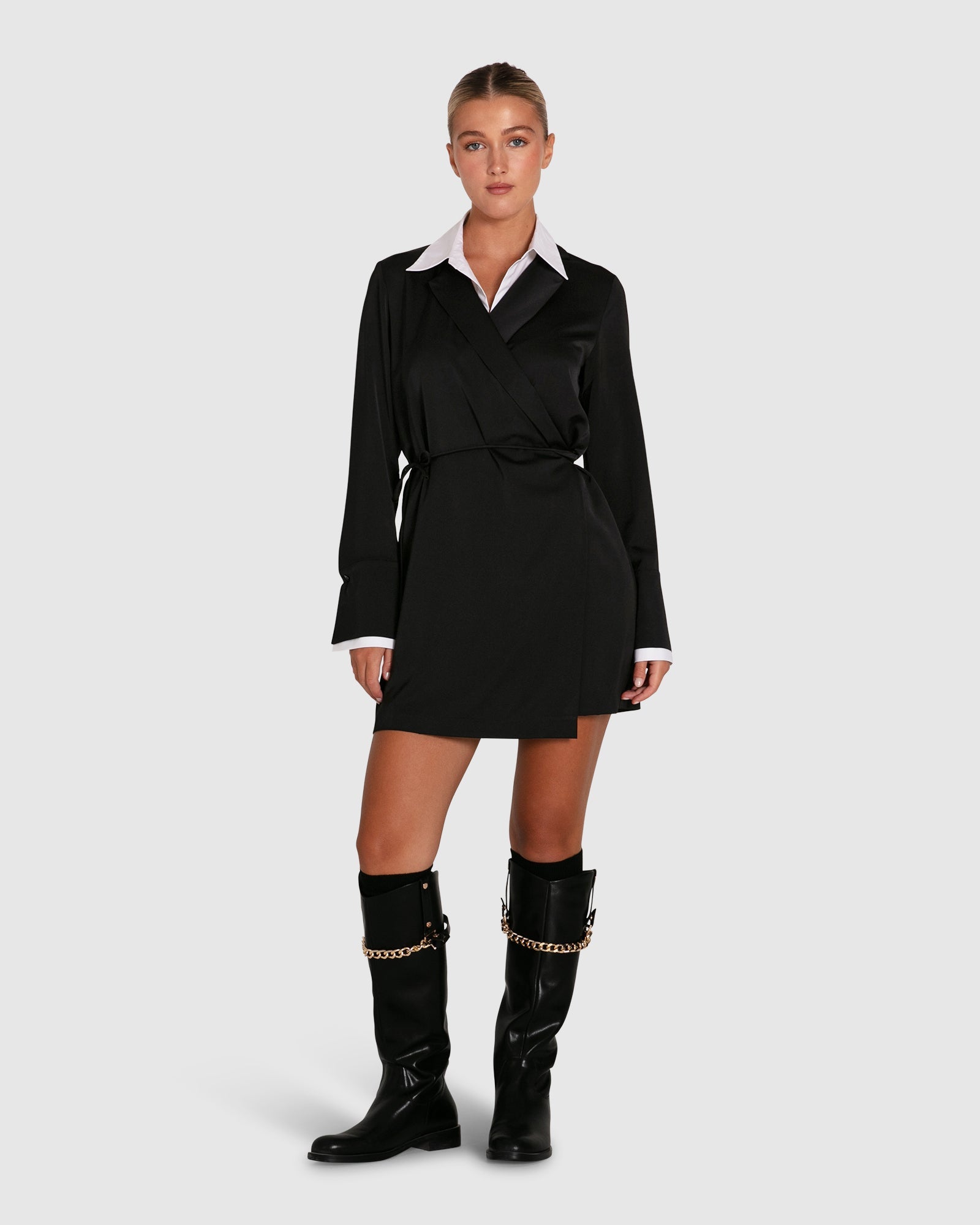 Make Me Feel Layered Shirt Dress | Women | Black/White