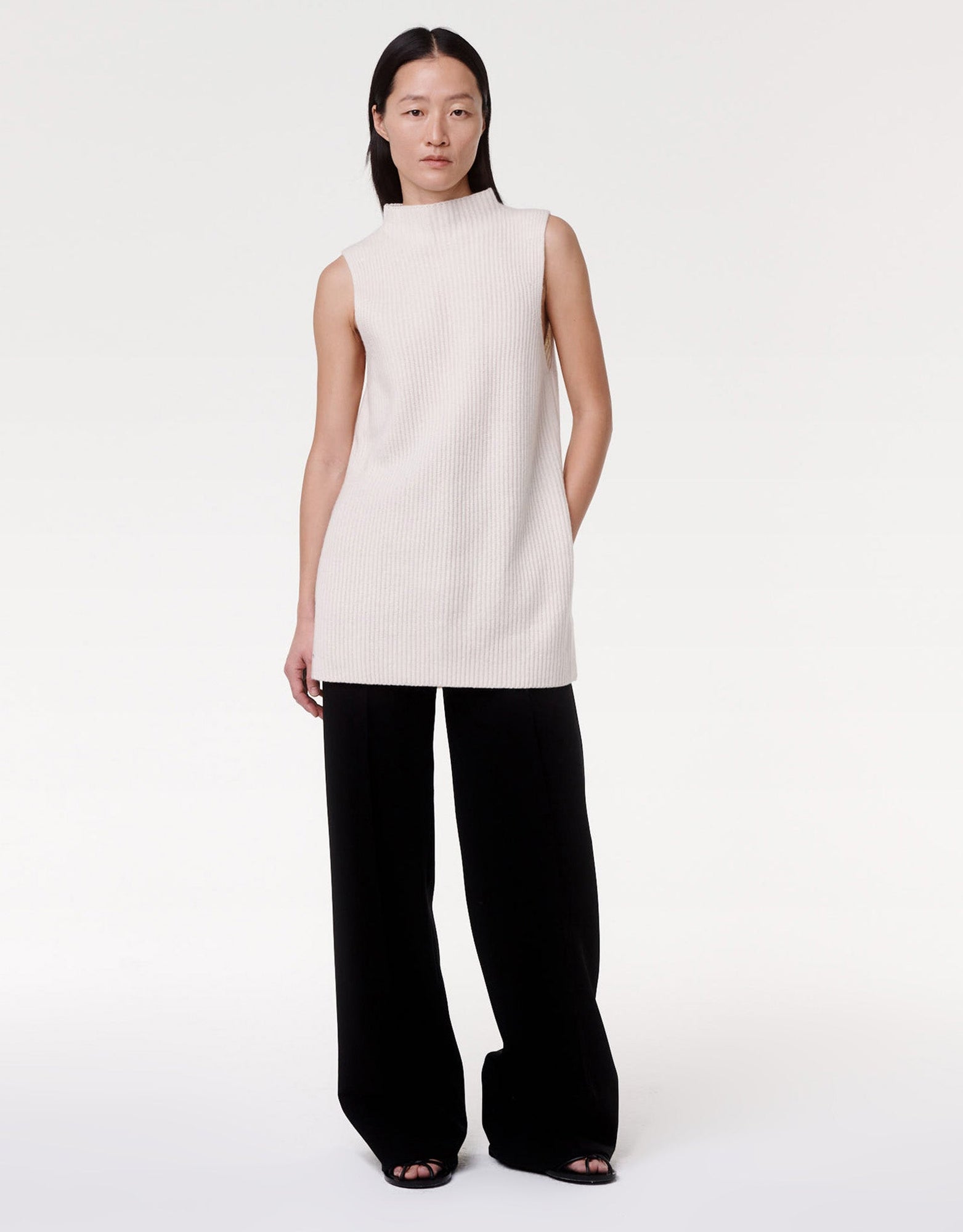 Another Tomorrow Mock Neck Sleeveless Sweater in Off White – Cashmere Women's Knitwear