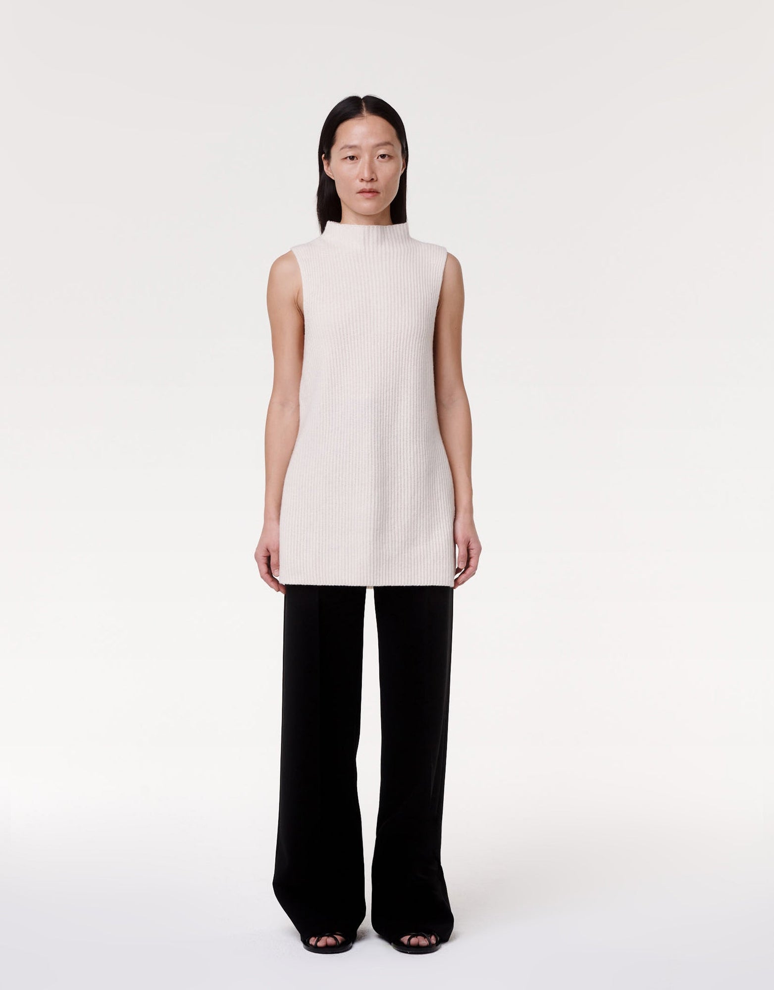 Another Tomorrow Mock Neck Sleeveless Sweater in Off White – Cashmere Women's Knitwear