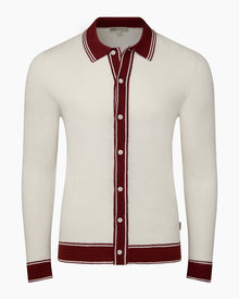 Mens | Linen Long Sleeve Sweater Polo | Salt/Brick