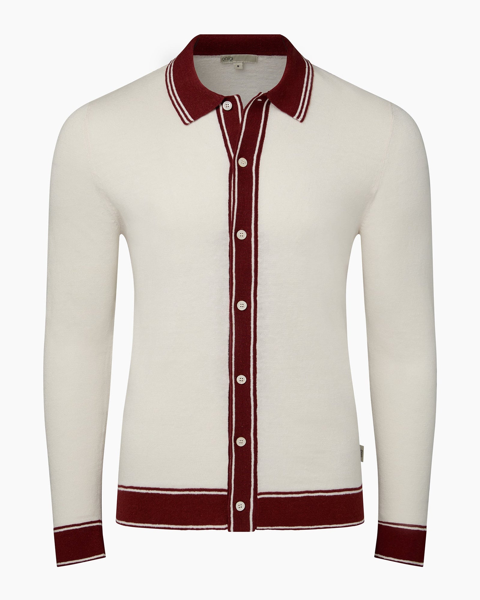 Mens | Linen Long Sleeve Sweater Polo | Salt/Brick