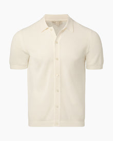 Mens | Crochet Knit Button Up Shirt | White