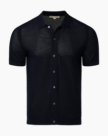 Mens | Crochet Knit Button Up Shirt | Deep Navy