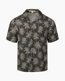 Mens | Viscose Camp Collar Shirt | Olive Tonal