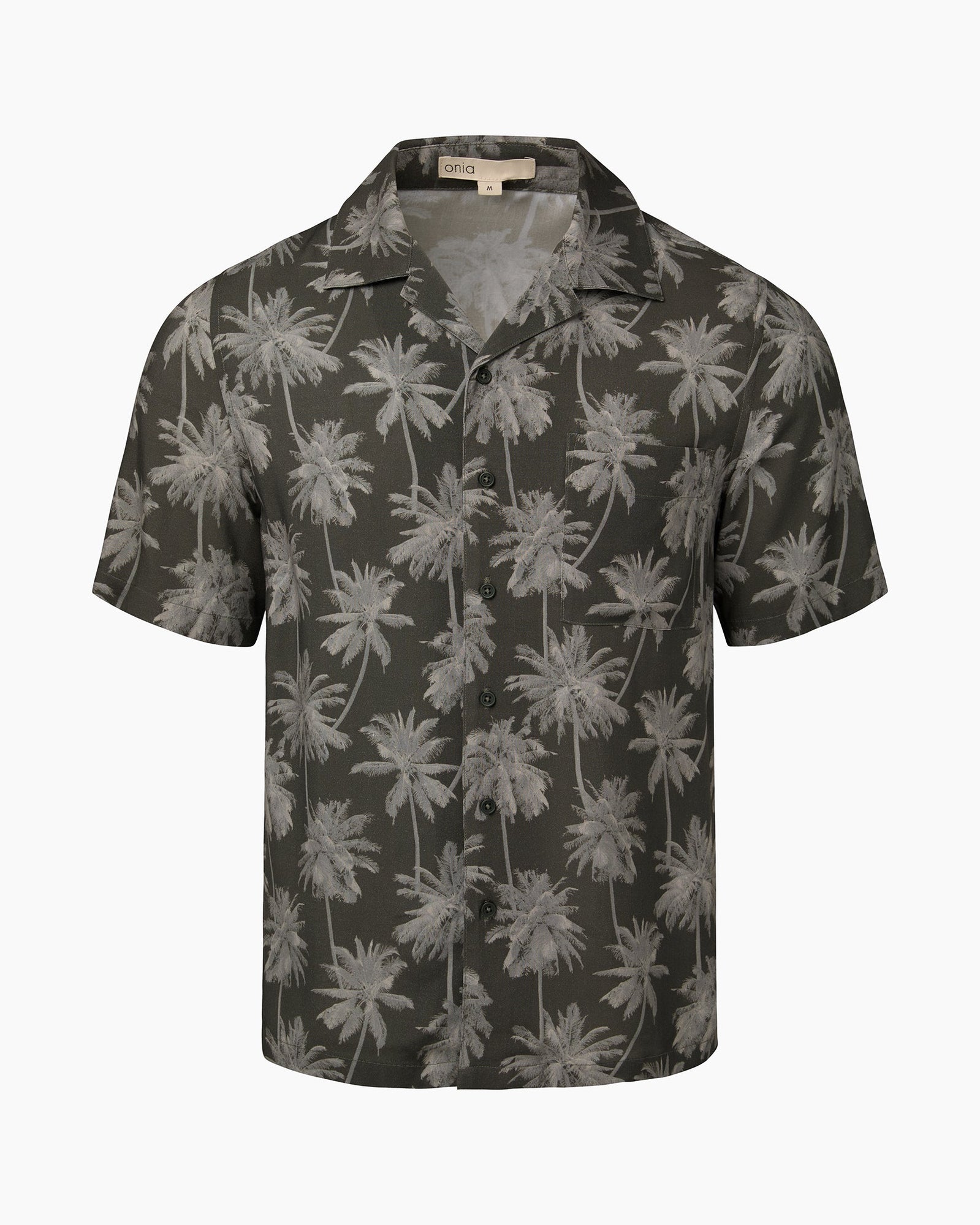 Mens | Viscose Camp Collar Shirt | Olive Tonal