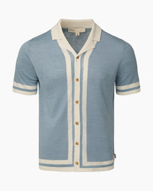 Mens | Linen Knit Camp Shirt | Baby Blue/White