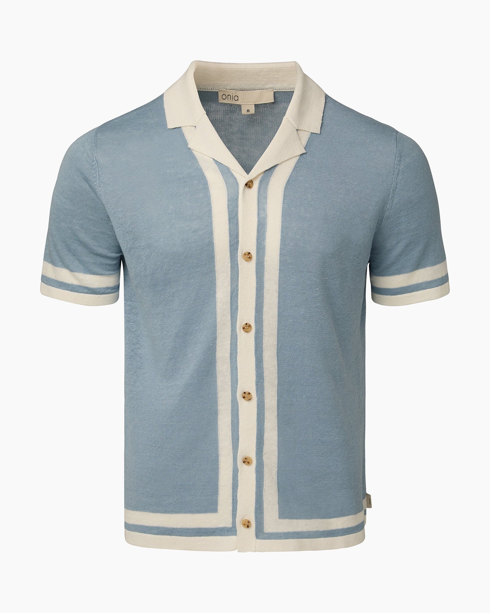 Mens | Linen Knit Camp Shirt | Baby Blue/White
