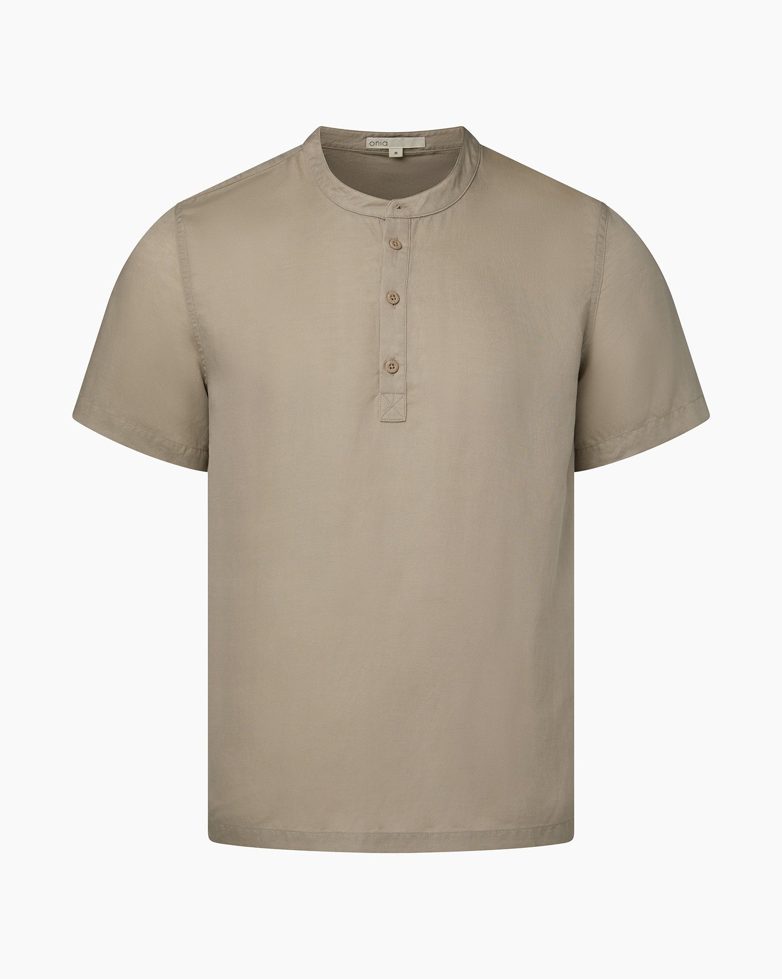 Mens | Linen Home Short Sleeve Henley Shirt | Cashew