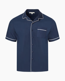 Mens | Piped Tencel Convertible Vacation Shirt | Deep Navy/White