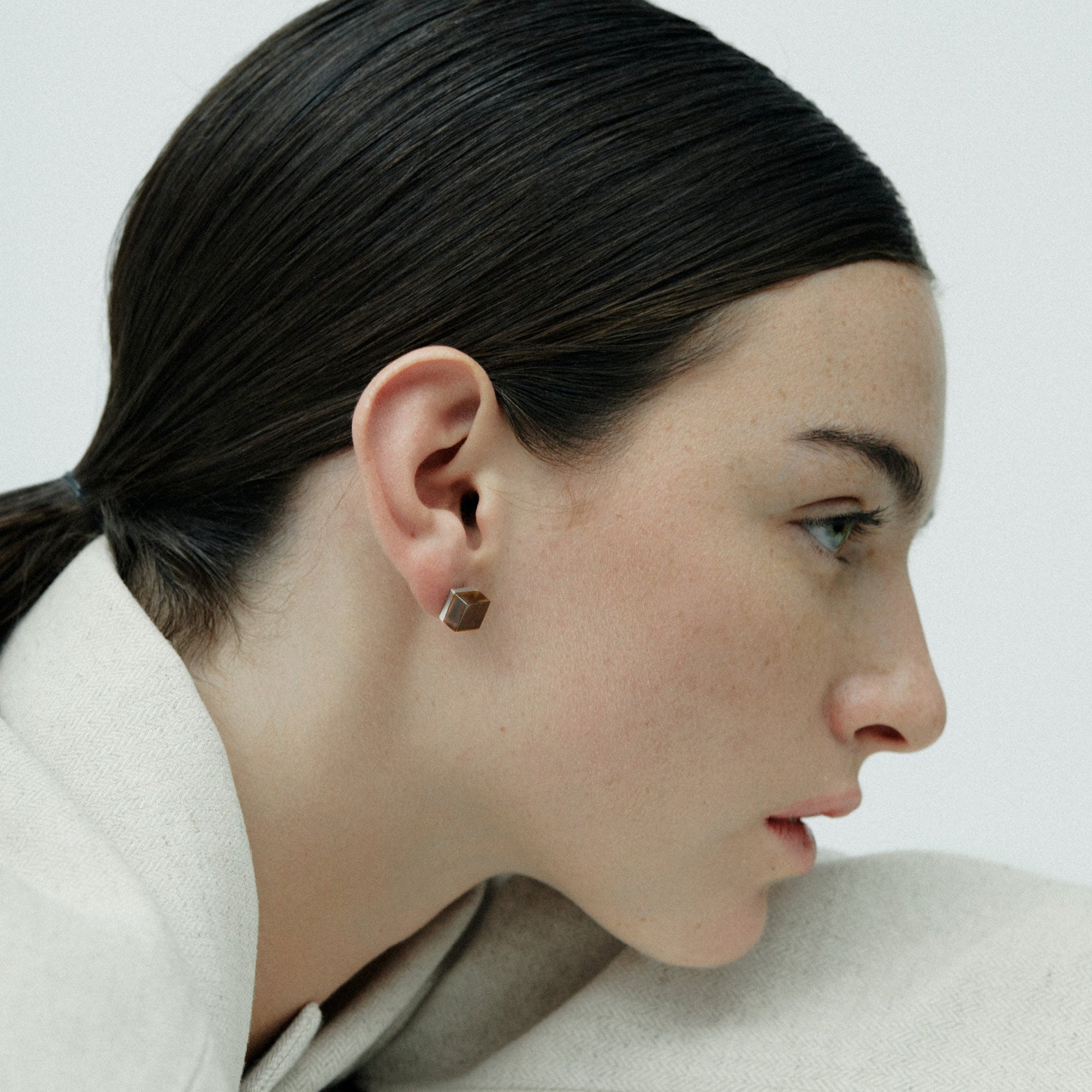 Cubic Earrings | Silver | Smoky Quartz