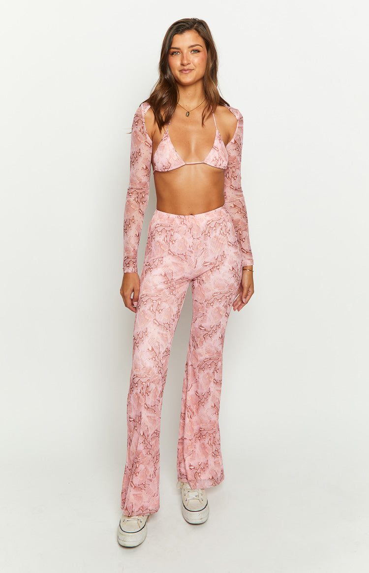 Main Act Swirl Snake Print Top And Bolero | Pink