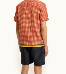 Maitan Relaxed Fit Stripe Piping Capri Collar Piscina Print Shirt | Calypso Orange
