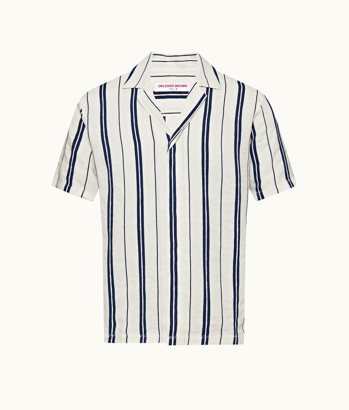Maitan Stripe Relaxed Fit Capri Collar Linen-Cotton Shirt | Azul Blue/Cashew
